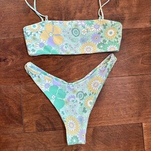 Skatie Floral Bikini Set - Green and Yellow